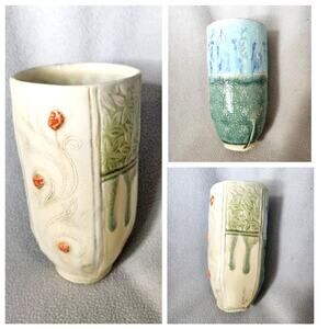 Katy McDougal Studio Pottery Vase Tumbler Artisan Handmade Drip Glaze